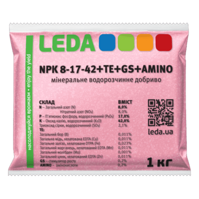 Добриво NPK 8-17-42 + ТЕ + GS + AMINO, 1 кг (Leda Agro)